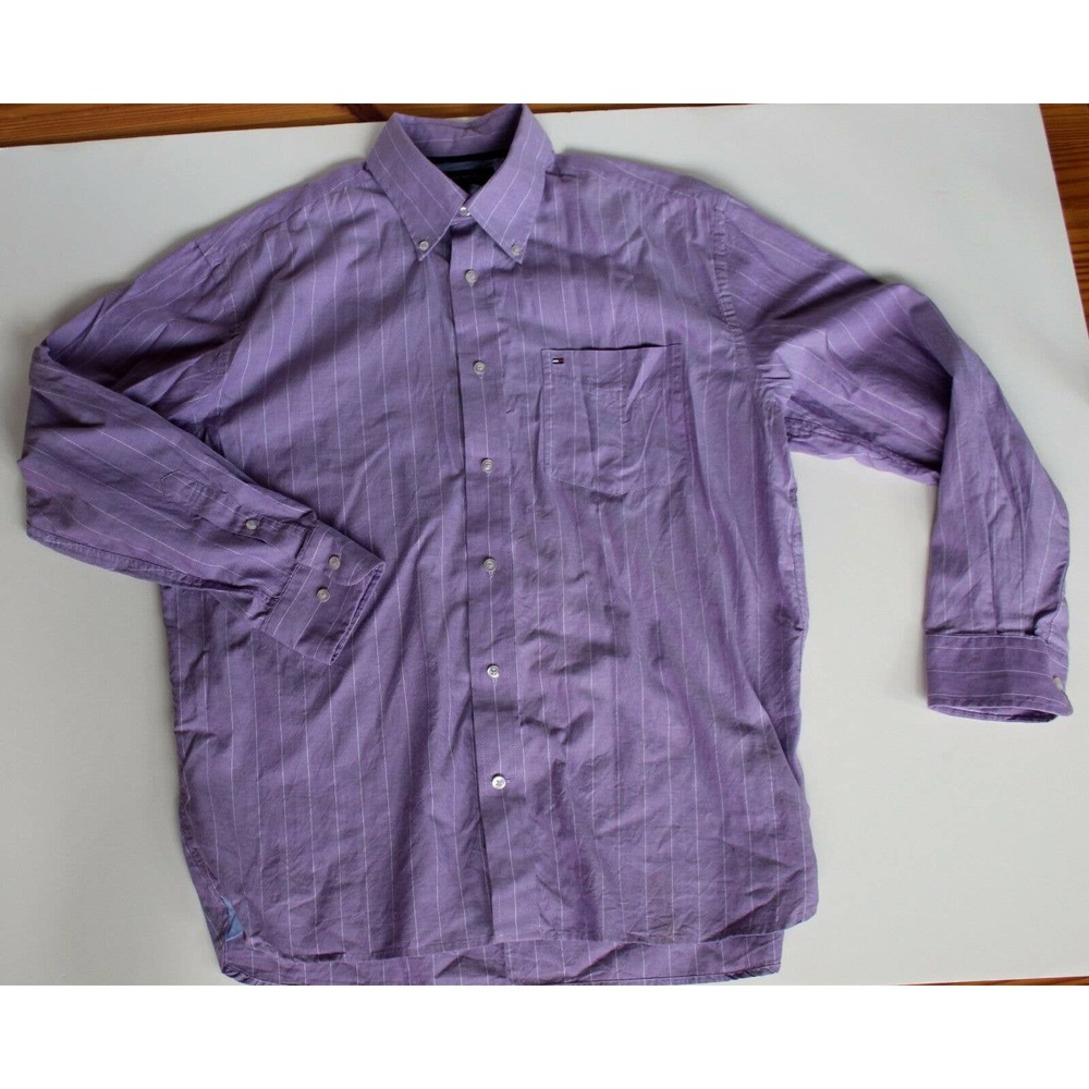 Tommy Hilfiger‎ M Purple & White Stripe LS BF Shirt Very Nice
